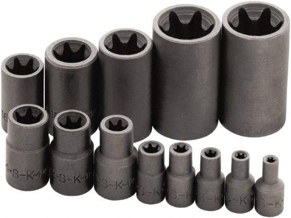 SK - 13 Piece 1/4, 3/8 & 1/2" Drive Standard Socket Set - 6 Points, E4 to E24 Torx, Torx Measurement Standard - Industrial Tool & Supply