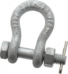 Made in USA - 1/4" Nominal Chain Size, 0.5 Ton Carbon Steel Bolt Anchor Shackle - 1/4" Diam, 5/16" Pin Diam, 1-1/8" High Inside Jaw, 3/4" Inside Width, 5/16" Max Body Thickness - Industrial Tool & Supply