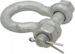 Made in USA - 3/8" Nominal Chain Size, 1 Ton Carbon Steel Bolt Anchor Shackle - 3/8" Diam, 7/16" Pin Diam, 1-7/16" High Inside Jaw, 1-1/8" Inside Width, 1-1/4" Max Body Thickness - Industrial Tool & Supply