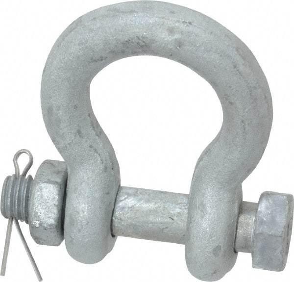 Made in USA - 7/16" Nominal Chain Size, 1.5 Ton Carbon Steel Bolt Anchor Shackle - 7/16" Diam, 1/2" Pin Diam, 1-11/16" High Inside Jaw, 1-1/4" Inside Width, 1-1/4" Max Body Thickness - Industrial Tool & Supply