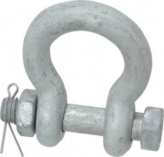 Made in USA - 7/16" Nominal Chain Size, 1.5 Ton Carbon Steel Bolt Anchor Shackle - 7/16" Diam, 1/2" Pin Diam, 1-11/16" High Inside Jaw, 1-1/4" Inside Width, 1-1/4" Max Body Thickness - Industrial Tool & Supply