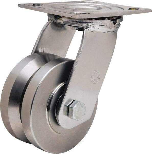 Hamilton - 4" Diam x 2" Wide, Stainless Steel Swivel Caster - 850 Lb Capacity, Top Plate Mount, 3-3/4" x 4-1/2" Plate, Delrin Bearing - Industrial Tool & Supply