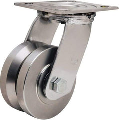 Hamilton - 4" Diam x 2" Wide, Stainless Steel Swivel Caster - 850 Lb Capacity, Top Plate Mount, 3-3/4" x 4-1/2" Plate, Delrin Bearing - Industrial Tool & Supply