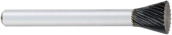OSG - 5/8" Cut Diam, 1/4" Shank Diam, Inverted Cone Head Fluted Cut Burr - Carbide, Flat End, 3/4" LOC, 2" OAL - Industrial Tool & Supply
