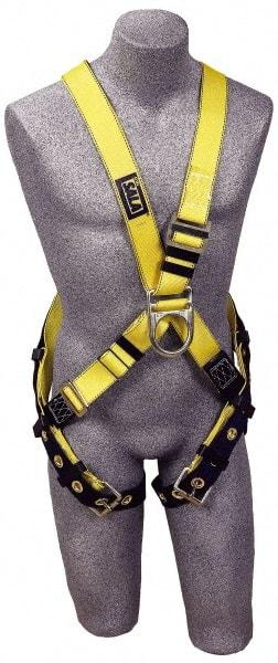 DBI/SALA - 420 Lb Capacity, Size Universal, Full Body Cross-Over Safety Harness - Polyester Webbing, Front D-Ring, Tongue Leg Strap, Pass-Thru Chest Strap - Industrial Tool & Supply