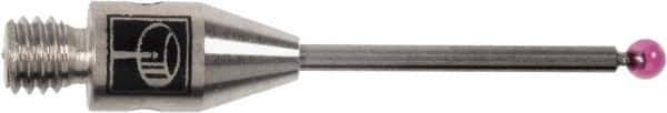 Renishaw - 0.02 Inch Ball Diameter, Carbide Stem, M2 Thread, Ruby Point Ball Tip CMM Stylus - 0.28 Inch Working Length, 0.012 Inch Stem Diameter, 0.79 Inch Overall Length - Industrial Tool & Supply