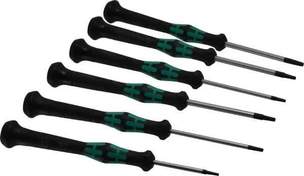 Wera - 6 Piece T6 to T15 Micro Handle Torx Driver Set - T6, T7, T8, T9, T10, T15 - Industrial Tool & Supply