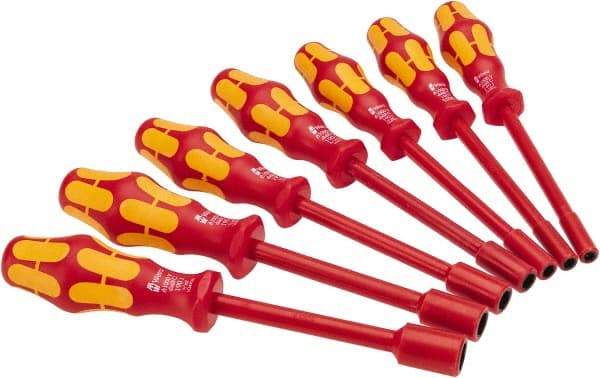 Wera - 7 Piece 3/16 to 1/2" Insulated Nutdriver Set - Solid Shaft, Ergonomic Handle - Industrial Tool & Supply