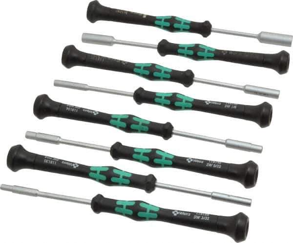 Wera - 8 Piece 3/32 to 1/4" Electronic Nutdriver Set - Solid Shaft, Ergonomic Handle - Industrial Tool & Supply