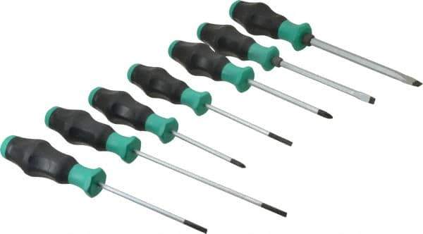 Wera - 7 Piece Phillips & Slotted Screwdriver Set - Blade Sizes: Width Metric 4, 4.5, 6.5 & 9, Bit Sizes: Philips #1 to #2, Metric Length mm: #1 x 80mm, #2 x 100mm, 4mm x 100mm, 4mm x 125mm, 4.5 x 100mm, 6.5mm x 125mm & 9mm x 150mm - Industrial Tool & Supply