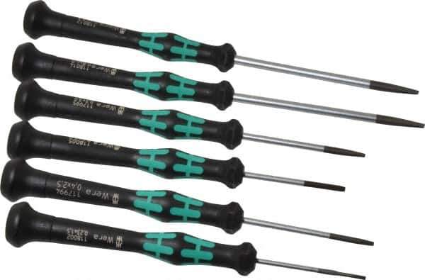 Wera - 6 Piece Slotted Screwdriver Set - Blade Sizes: Width Metric 1.5, 2, 2.5, 3, 3.5 & 4, Metric Length mm: 1.5mm x 40mm, 2mm x 40mm, 2.5mm x 50mm, 3mm x 50mm, 3.5mm x 80mm & 4mm x 80mm - Industrial Tool & Supply
