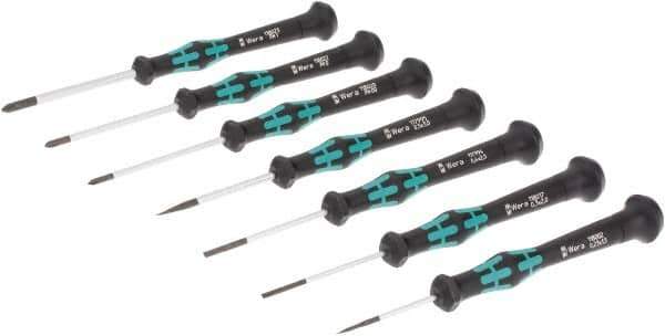 Wera - 7 Piece Phillips & Slotted Screwdriver Set - Blade Sizes: Width Metric 1.5, 2, 2.5 & 3.5, Bit Sizes: Philips #00 to #1 - Industrial Tool & Supply