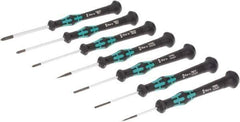 Wera - 7 Piece Phillips & Slotted Screwdriver Set - Blade Sizes: Width Metric 1.5, 2, 2.5 & 3.5, Bit Sizes: Philips #00 to #1 - Industrial Tool & Supply