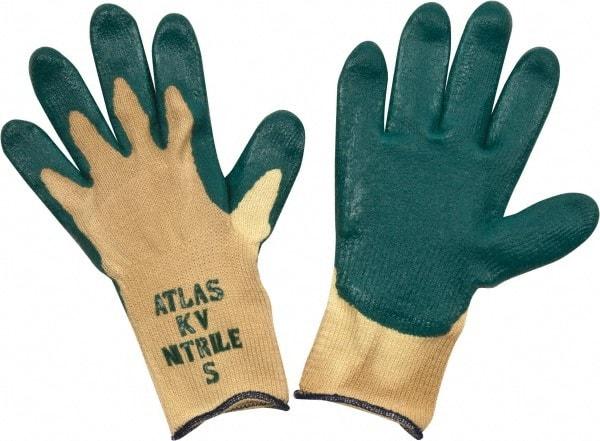 SHOWA - Size S (7), ANSI Cut Lvl 3, Nitrile Coated Kevlar Cut Resistant Gloves - Palm & Fingers Coated, Knit Wrist, Yellow/Green, Paired - Industrial Tool & Supply