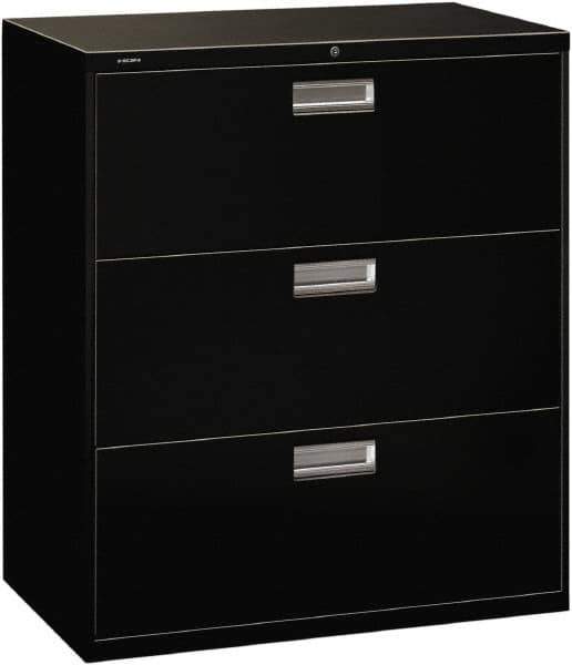 Hon - 36" Wide x 40-7/8" High x 19-1/4" Deep, 3 Drawer Lateral File with Lock - Steel, Black - Industrial Tool & Supply
