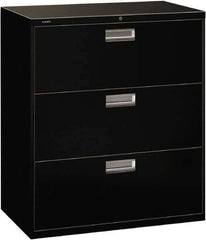 Hon - 36" Wide x 40-7/8" High x 19-1/4" Deep, 3 Drawer Lateral File with Lock - Steel, Black - Industrial Tool & Supply