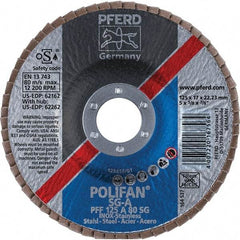 PFERD - 80 Grit, 5" Disc Diam, 7/8" Center Hole, Type 27 Aluminum Oxide Flap Disc - 12,200 Max RPM, Fiberglass Backing, Arbor Attaching System, Coated - Industrial Tool & Supply