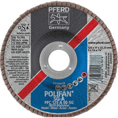 PFERD - 80 Grit, 5" Disc Diam, 7/8" Center Hole, Type 29 Aluminum Oxide Flap Disc - 12,200 Max RPM, Fiberglass Backing, Arbor Attaching System, Coated - Industrial Tool & Supply