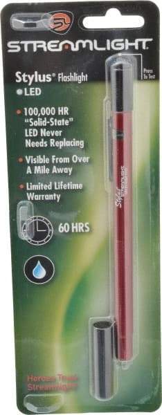 Streamlight - White LED Bulb, Mini Flashlight - Red Aluminum Body, 3 AAAA Alkaline Batteries Included - Industrial Tool & Supply