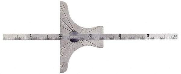 General - 0 to 6 Inch Rule Measurement Range, 30 to 60° Angle Measurement Range, Hardened Steel (Base); Stainless Steel (Rule) Depth and Angle Gage - 60° Angle Graduation, 2-1/2 Inch Long Base, 1/4 Inch Wide Rule, 1/64; 1/32 Inch Rule Graduation - Industrial Tool & Supply