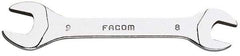 Facom - 8mm x 9mm Stubby Open End Wrench - 3-1/2" OAL, Double End, Satin Finish, 15° Head Angle - Industrial Tool & Supply