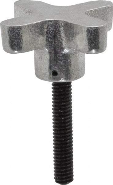 Gibraltar - 5/16-18 Lobed Shoulder Flat Tip Grade C-12L14 Steel Thumb Screw - 2-5/8" OAL, 2" Head Diam x 1" Head Height, Black Oxide Finish - Industrial Tool & Supply