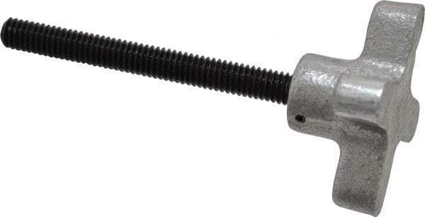 Gibraltar - 5/16-18 Lobed Shoulder Flat Tip Grade C-12L14 Steel Thumb Screw - 3-7/8" OAL, 2" Head Diam x 1" Head Height, Black Oxide Finish - Industrial Tool & Supply