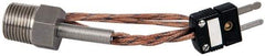 Thermo Electric - 0 to 221°F, J Pipe Plug, Thermocouple Probe - 5 Ft. Cable Length, Mini Connector, 10 Sec Response Time - Industrial Tool & Supply