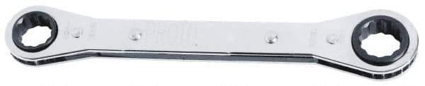 Proto - 16mm x 18mm 12 Point Reversible Ratcheting Offset Box Wrench - Double End, 1-13/32" Head Diam x 1/2" Head Thickness, 8-11/16" OAL, Steel, Chrome Finish, 25° Offset - Industrial Tool & Supply