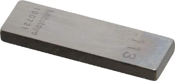Mitutoyo - 0.113" Rectangular Steel Gage Block - Accuracy Grade 0, Includes Certificate of Inspection - Industrial Tool & Supply