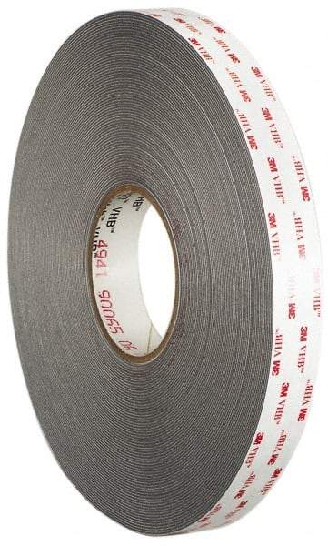 3M - 3/4" x 36 Yd Acrylic Adhesive Double Sided Tape - 45 mil Thick, Gray, Acrylic Foam Liner, Continuous Roll, Series 4941 - Industrial Tool & Supply