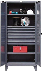 Strong Hold - 3 Shelf 5 Bin Locking Storage Cabinet - Steel, 36" Wide x 24" Deep x 78" High, Dark Gray - Industrial Tool & Supply