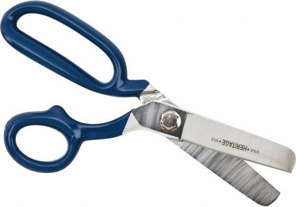 Heritage Cutlery - 3-1/4" LOC, 9-3/4" OAL Carbon Steel Standard Shears - Right Hand, 1 Blade Serrated, Plastic Coated Bent Handle, For General Purpose Use - Industrial Tool & Supply