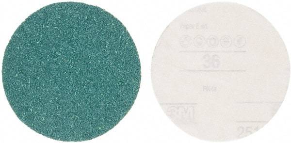 3M - 5" Diam, 36 Grit Aluminum Oxide Adhesive PSA Disc - Very Coarse Grade, Green, E Weighted Backing, Flexible, Use with Random Orbital Sanders - Industrial Tool & Supply