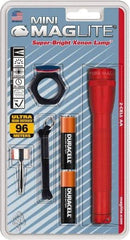 Mag-Lite - Krypton Bulb, 14 Lumens, Mini Flashlight - Red Aluminum Body, 2 AA Alkaline Batteries Included - Industrial Tool & Supply