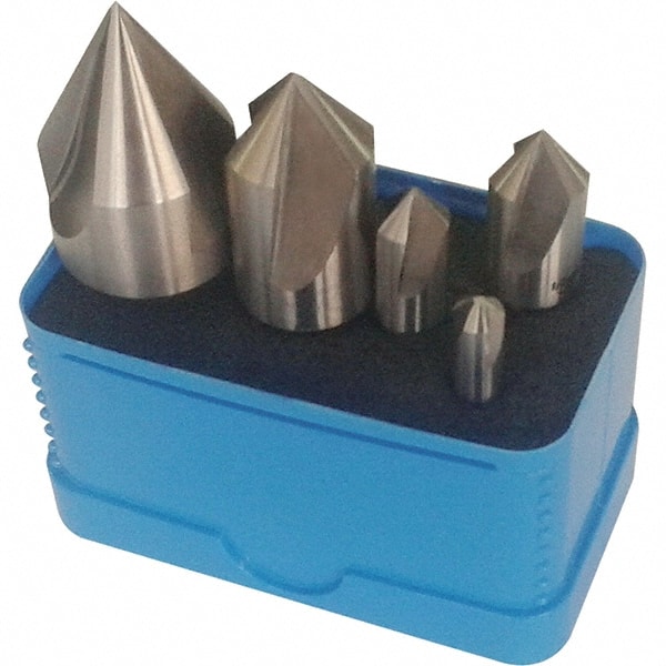 Interstate - 5 Piece, 1/4 to 1" Head Diam, 60° Included Angle, Single End Countersink Set - Industrial Tool & Supply