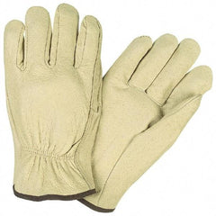 MCR Safety - Size L (9) Pigskin General Protection Work Gloves - For Work & Driver, Uncoated, Slip-On Cuff, Full Fingered, Cream/Yellow/Brown, Paired - Industrial Tool & Supply
