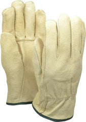 MCR Safety - Size M (8) Pigskin General Protection Work Gloves - For Work & Driver, Uncoated, Slip-On Cuff, Full Fingered, Cream/Yellow/Green, Paired - Industrial Tool & Supply