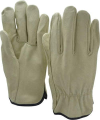 MCR Safety - Size XL (10) Pigskin General Protection Work Gloves - For Work & Driver, Uncoated, Slip-On Cuff, Full Fingered, Cream/Yellow/Blue, Paired - Industrial Tool & Supply
