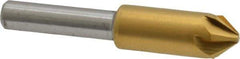 Melin Tool - 3/8" Head Diam, 1/4" Shank Diam, 6 Flute 82° Cobalt Countersink - TiN Finish, 2" OAL, Single End, Straight Shank, Right Hand Cut - Industrial Tool & Supply
