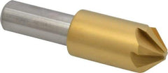 Melin Tool - 3/4" Head Diam, 1/2" Shank Diam, 6 Flute 90° Cobalt Countersink - TiN Finish, 2-3/4" OAL, Single End, Straight Shank, Right Hand Cut - Industrial Tool & Supply