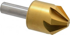 Melin Tool - 1-1/4" Head Diam, 1/2" Shank Diam, 6 Flute 82° Cobalt Countersink - TiN Finish, 3" OAL, Single End, Straight Shank, Right Hand Cut - Industrial Tool & Supply