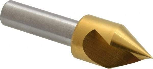 Melin Tool - 5/8" Head Diam, 3/8" Shank Diam, 1 Flute 60° Cobalt Countersink - TiN Finish, 2-1/4" OAL, Single End, Straight Shank, Right Hand Cut - Industrial Tool & Supply