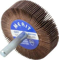 Merit Abrasives - 2" Diam x 1/2" Face Width, Fine Ceramic Alumina Coated Mounted Flap Wheel - 1/4" Shank Mount, 120 Grit, 30,000 Max RPM - Industrial Tool & Supply