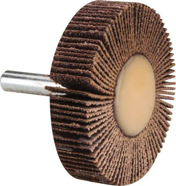 Merit Abrasives - 2" Diam x 1/2" Face Width, Medium Ceramic Alumina Coated Mounted Flap Wheel - 1/4" Shank Mount, 60 Grit, 30,000 Max RPM - Industrial Tool & Supply