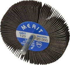 Merit Abrasives - 3" Diam x 1/2" Face Width, Fine Ceramic Alumina Coated Mounted Flap Wheel - 1/4" Shank Mount, 120 Grit, 30,000 Max RPM - Industrial Tool & Supply