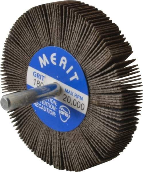 Merit Abrasives - 3" Diam x 1/2" Face Width, Very Fine Ceramic Alumina Coated Mounted Flap Wheel - 1/4" Shank Mount, 180 Grit, 30,000 Max RPM - Industrial Tool & Supply