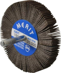 Merit Abrasives - 3" Diam x 1/2" Face Width, Very Fine Ceramic Alumina Coated Mounted Flap Wheel - 1/4" Shank Mount, 180 Grit, 30,000 Max RPM - Industrial Tool & Supply