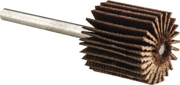 Merit Abrasives - 5/8" Diam x 5/8" Face Width, Very Fine Aluminum Oxide Coated Mounted Flap Wheel - 1/8" Shank Mount, 180 Grit, Cloth Backing, 37,000 Max RPM - Industrial Tool & Supply