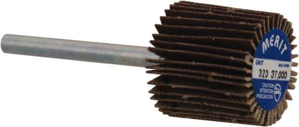 Merit Abrasives - 5/8" Diam x 5/8" Face Width, Extra Fine Aluminum Oxide Coated Mounted Flap Wheel - 1/8" Shank Mount, 320 Grit, Cloth Backing, 37,000 Max RPM - Industrial Tool & Supply
